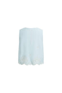 Yori Floral Embroidery V Neck Sleeveless Top in Linen Blend