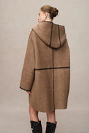 Paletot Inspired Overlock Stitch Hooded Coat in Merino Wool-Camel Hair