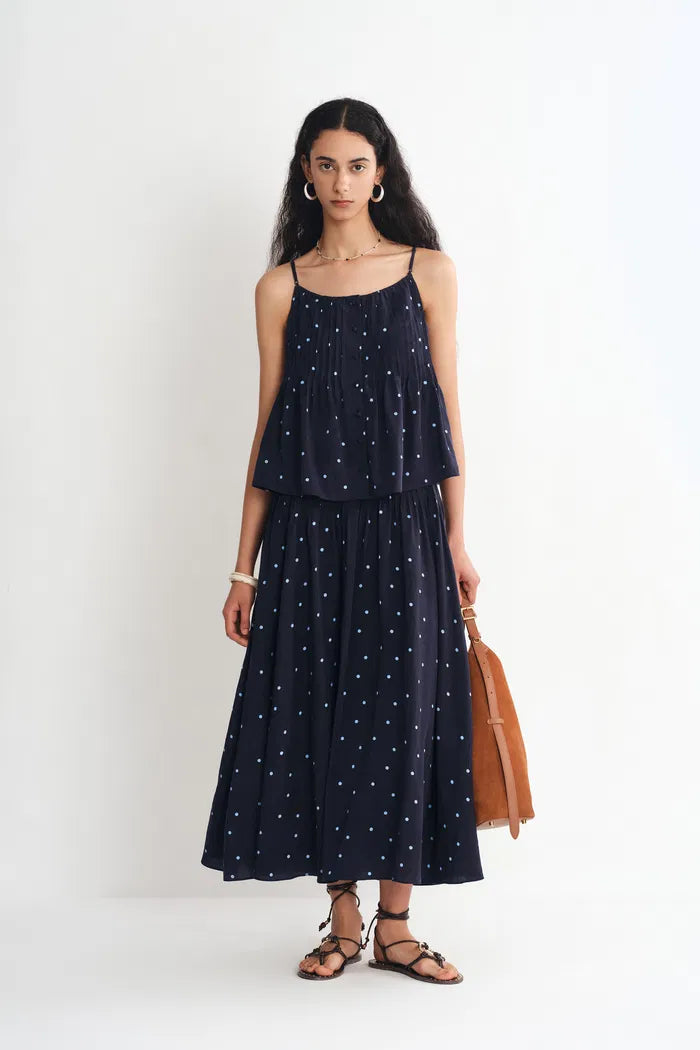 Ellie Polka Dot Cami Top and Skirt Matching Set in Linen Blend