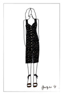 Robe sans manches cintrée à col en V avec bordure festonnée florale cousue Caro en gaze froissée