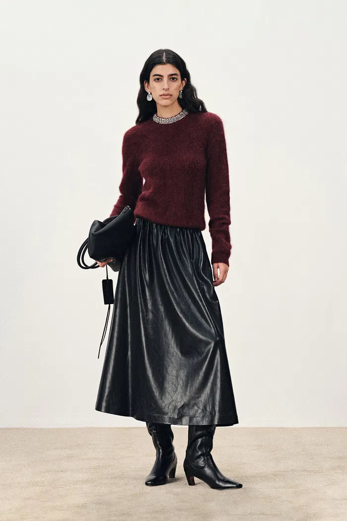 Emma Pleated Waist Leather Skirt in Faux Leather