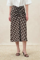 Anya Plaid Ruched Split Hem Skirt