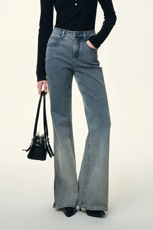 Bella Gradient Mud Inspired Dyed Bootcut Jeans in Stretchy Denim