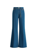 Jean évasé ceinturé Elly en denim coton couleur sarcelle