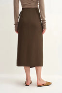 Jeanet Adjustable Tie Asymmetric Midi Skirt in Cotton Herringbone