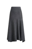 Lynn Asymmetric Ribbed Skirt in Wool Blend
