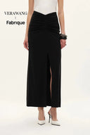 Siren Ruched Slit Midi Skirt in Four Way Stretch Fabric