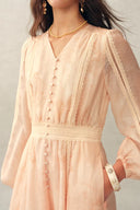 Anne Handpainted Floral Lace Dress in Silk Linen Organza