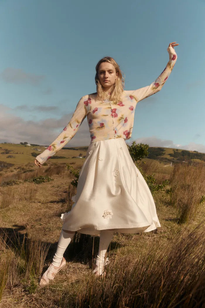 Sini Hand Printed Oil Painted Iris Cardigan in Alpaca-Merino Blend