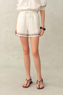 Becky Cross Stitch Tie Front Short Sleeve Shirt and Shorts Set in Linen Blend