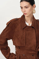 Tilda Detachable Epaulette  Trench Coat in Faux Suede
