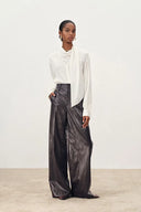 Nellie Elasticated Waist Wide Leg Trousers in Protein Leather