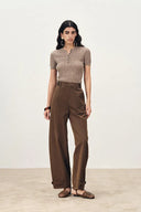 Lydia Buckle Curved Trousers in Cotton Twill
