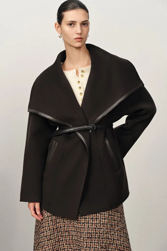 Gallion Big Lapel Coat in Double-Face Merino Wool