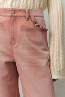 Delphine Roze Jeans met Ruches aan de Zoom in Katoen Denim