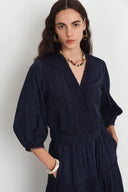 Elli Embroidery Puff Sleeve Blouse Top and Maxi Skirt Matching Set in Cotton