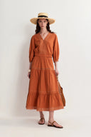 Elli Embroidery Puff Sleeve Blouse Top and Maxi Skirt Matching Set in Cotton