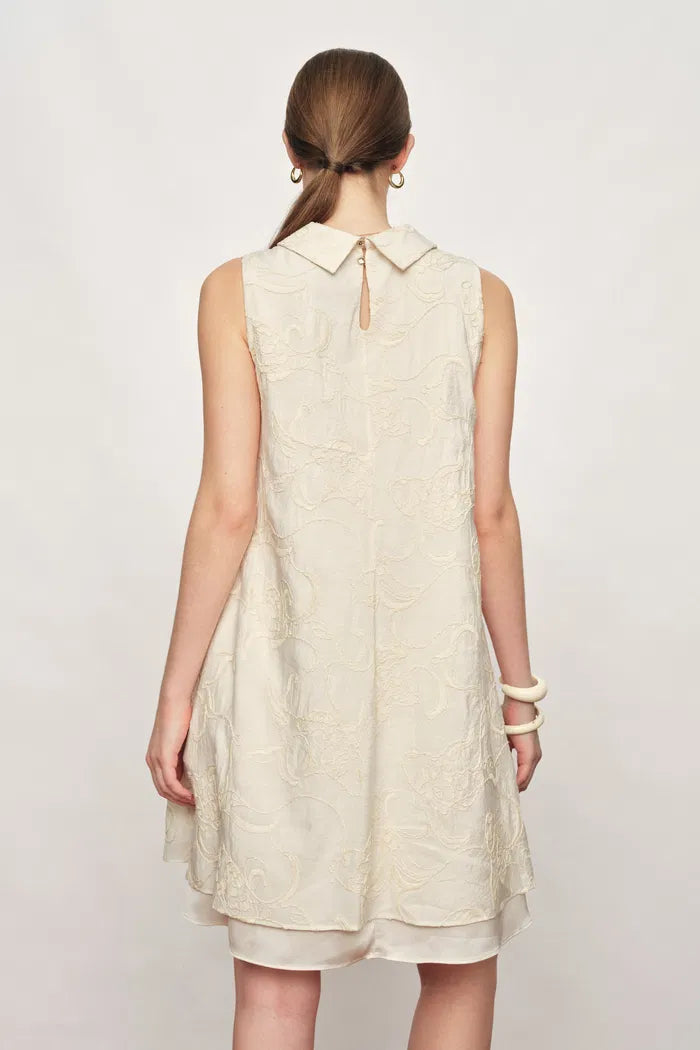 Liora Modern Chinese Style Stand Collar Dress in Koi Embroidery