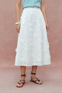 Olivia Hand Stitched Flora Applique Maxi Skirt in Cotton