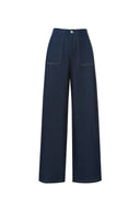 Jean à poches avec surpiqûres contrastées Vivian en denim Tencel brut