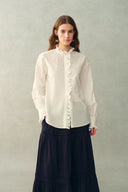 Cecilia Sand-Washed Ruffle-Trim French Blouse In Washed Cotton