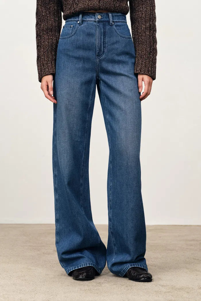 Bailey Washed Denim Jeans in Cotton fleece-lined denim