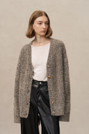 Eva Metallic Thread Cardigan in Wool-Cashmere Blend Knit