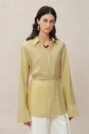 Xena Hand Beaded Belt Cinched Waist Shirt in Acetate Blend