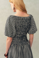 Vivinea Gingham Smocked Puff-Sleeve Dress in Cotton