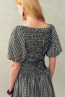 Vivinea Gingham Smocked Puff-Sleeve Dress in Cotton