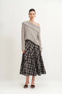 Jupe longue à carreaux Xaviera en mélange fin de laine