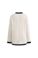 Prela Contrast Trimmed Knit Cardigan in Merino Wool