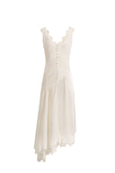 Azaria Boho Lace Panel Embroidery V Neck Sleeveless Dress in Tencel Linen