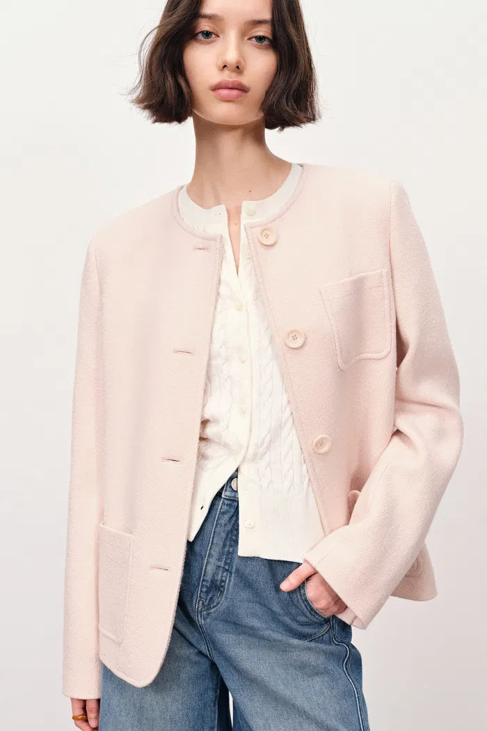 Nassau Rounded Collar Multi Yarn Jacket in Merino Wool