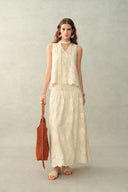 Viola Lace Ribbon Sleeveless Top and Skirt Matching Set in Tulle Embroidery