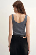 Débardeur gris Henley Anna en laine mérinos avec stretch