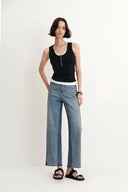 Jeans Ginevra con Bloques de Color Partidos en Denim Elástico