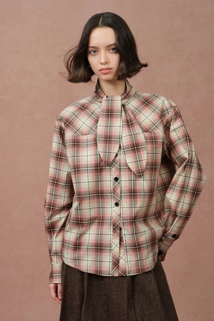 Stella Bunny Ear Collar Checkered Shirt in Cotton