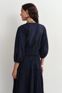Elli Geborduurde Pofmouwen Blouse Top en Maxi Rok Set in Katoen