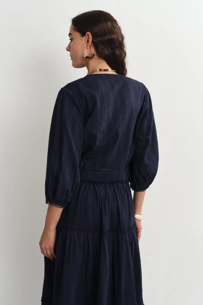 Elli Embroidery Puff Sleeve Blouse Top and Maxi Skirt Matching Set in Cotton