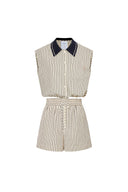Nino Contrast Collar Sleeveless Shirt Top and Short Matching Set in Cotton Poplin