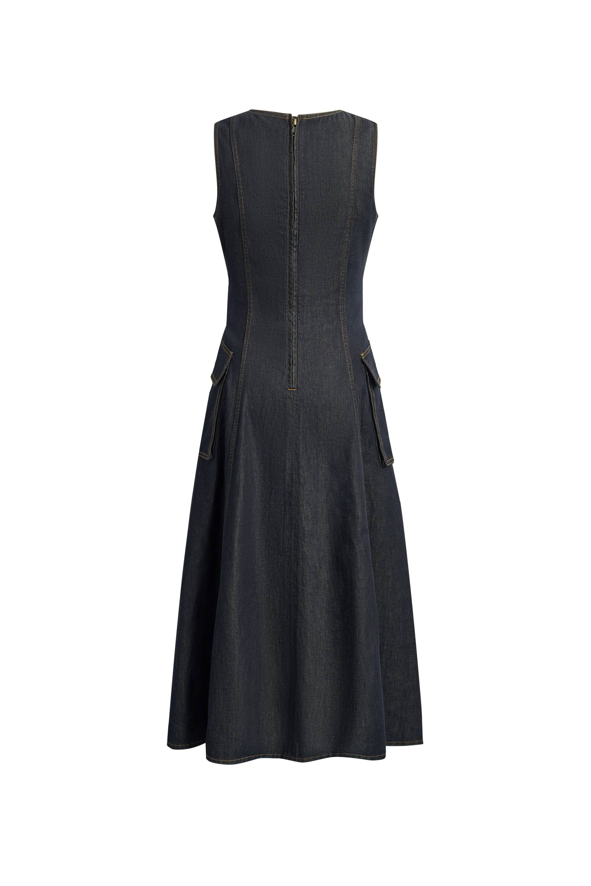 cotton denim dress Sadie Lightweight Washed Sleeveless A line Dress in Cotton Denim M