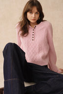 Cersei Hand Work Henley Cable Pattern Sweater in Merino Wool