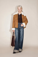 Flora Contrast Lapel Cotton Coat in Matte Faux Leather