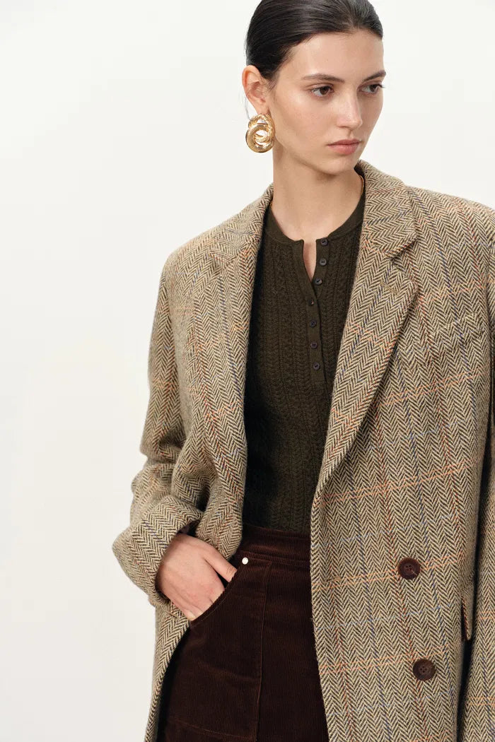 Daphne Soft Checkered Blazer in Merino Wool Herringbone