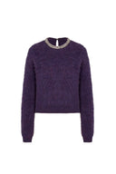 Violet Hand Sewn Crystal Stand Collar Sweater in Alpaca-Mohair Knit