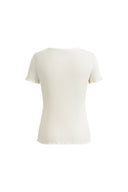T-shirt sculpté blanc Linnea à volants en coton et maille de laine