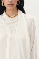 Charlotte Flowing Scarf Style Tie Blouse in Silk Satin