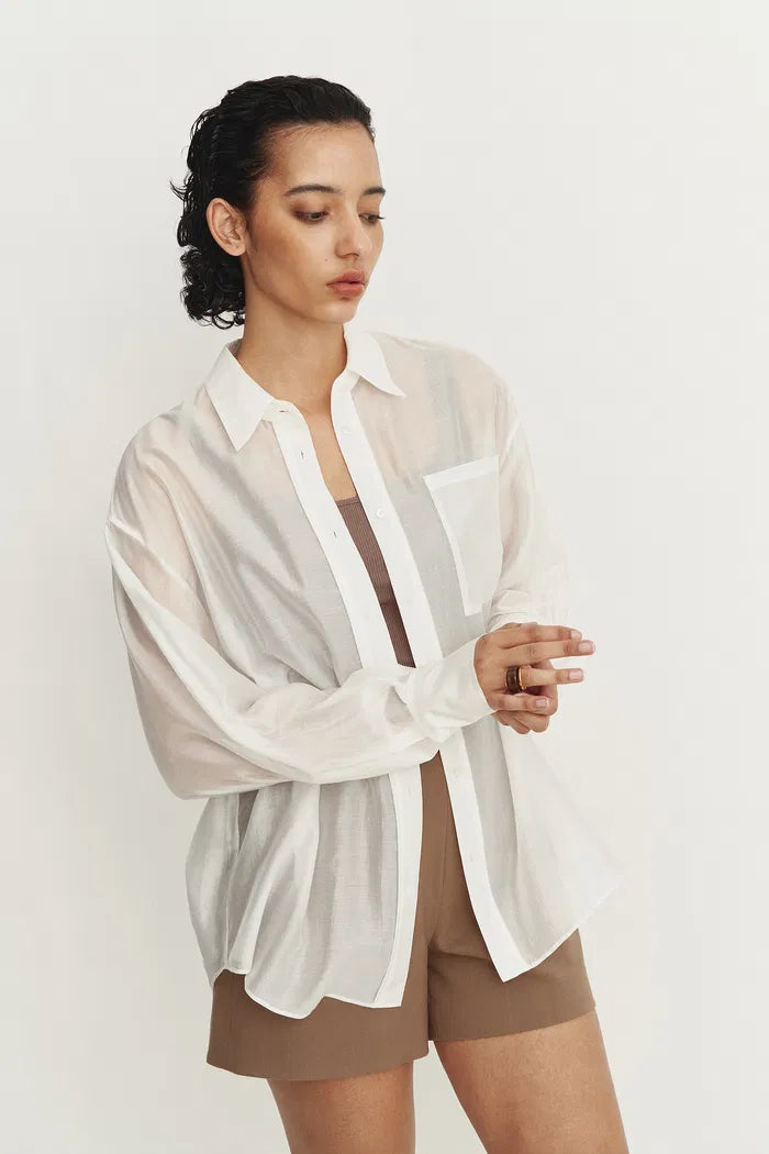 white sheer dress shirt ASOS DESIGN overhead sheer shirt in white
