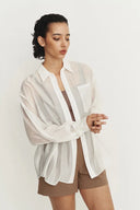 Camisa Blanca Transparente Bella con Botones en Organza